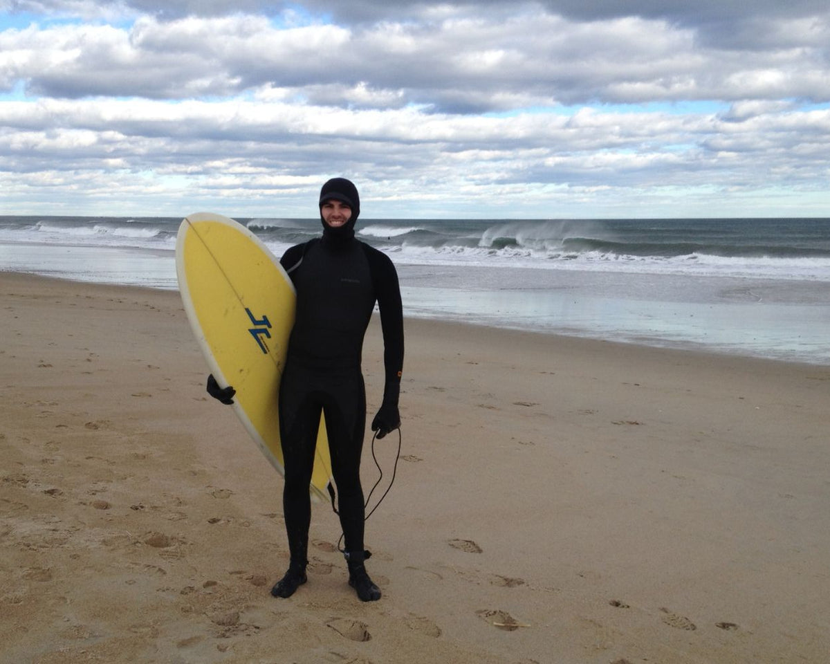 reed frick surfing as a child in new england in the winter