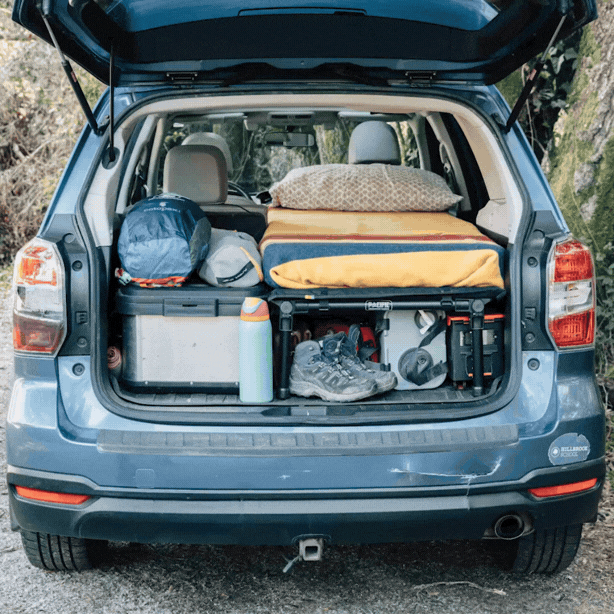 subaru with sleeping platform for car camping